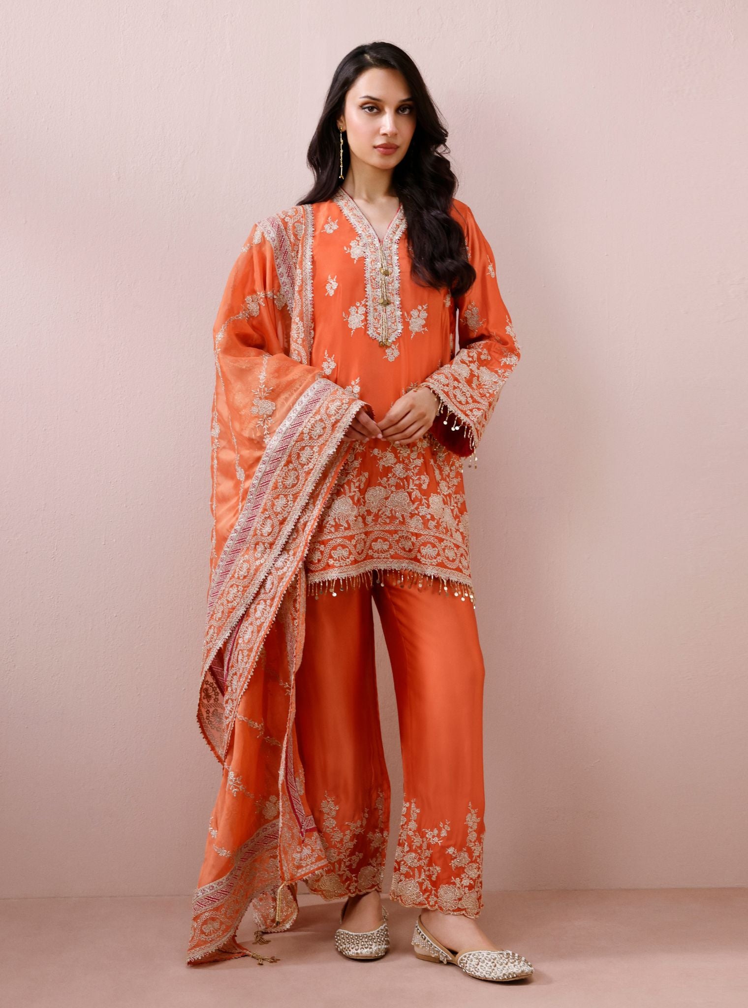 Saaj Cupro Satin Orange Kurta Set