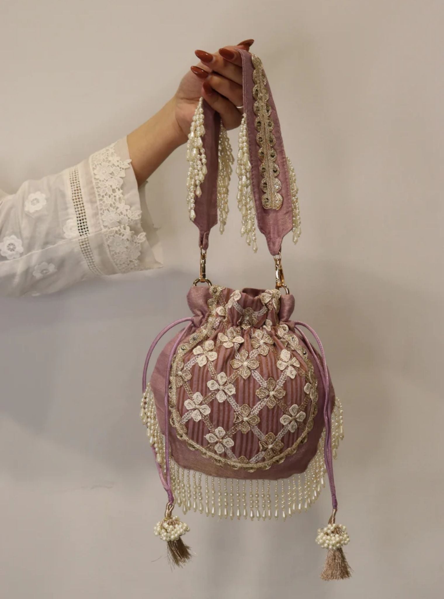 Mulmul Resham Lilac Potli Bag