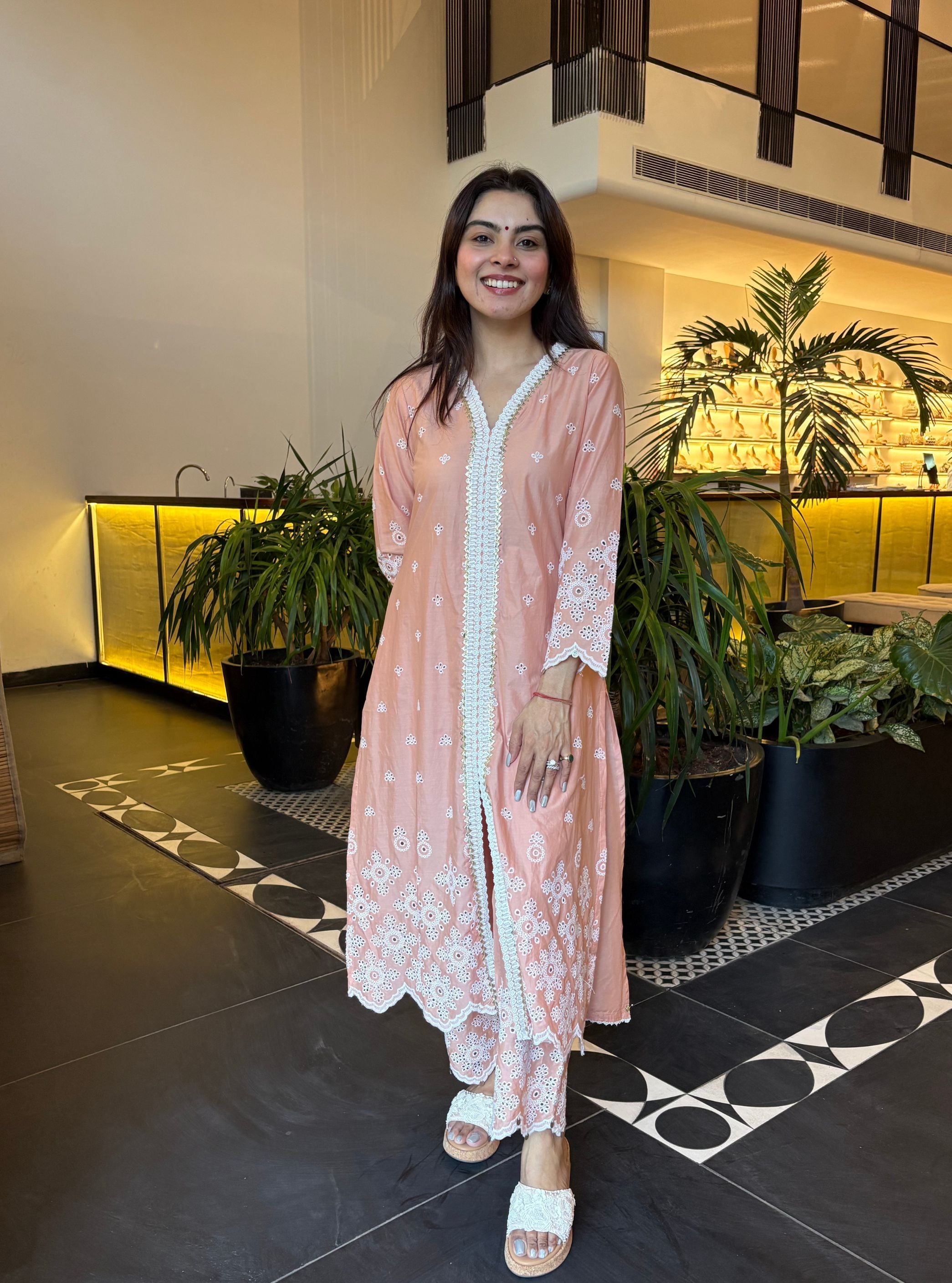 Ophelia Cotton Peach Kurta With Peach Palazzo