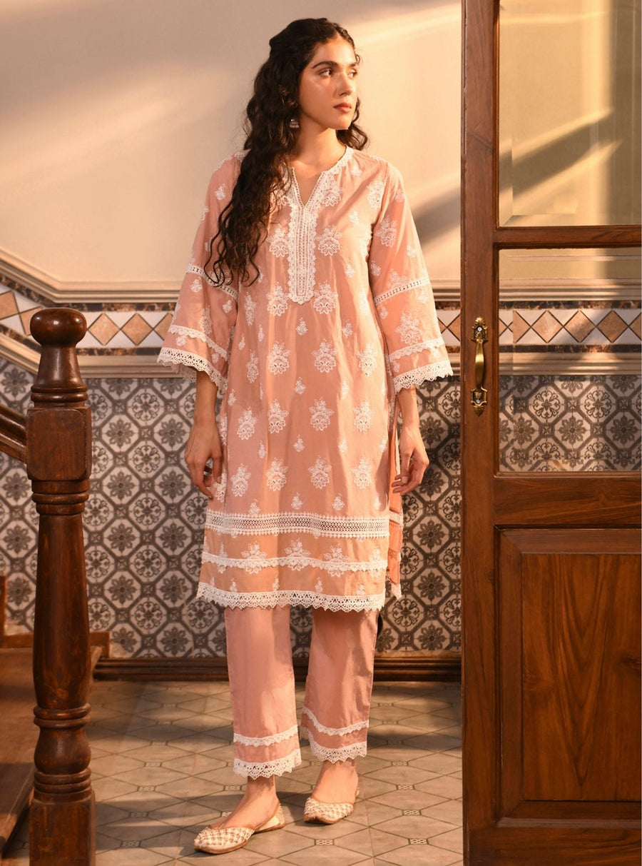 Peach Mulmul Dupatta