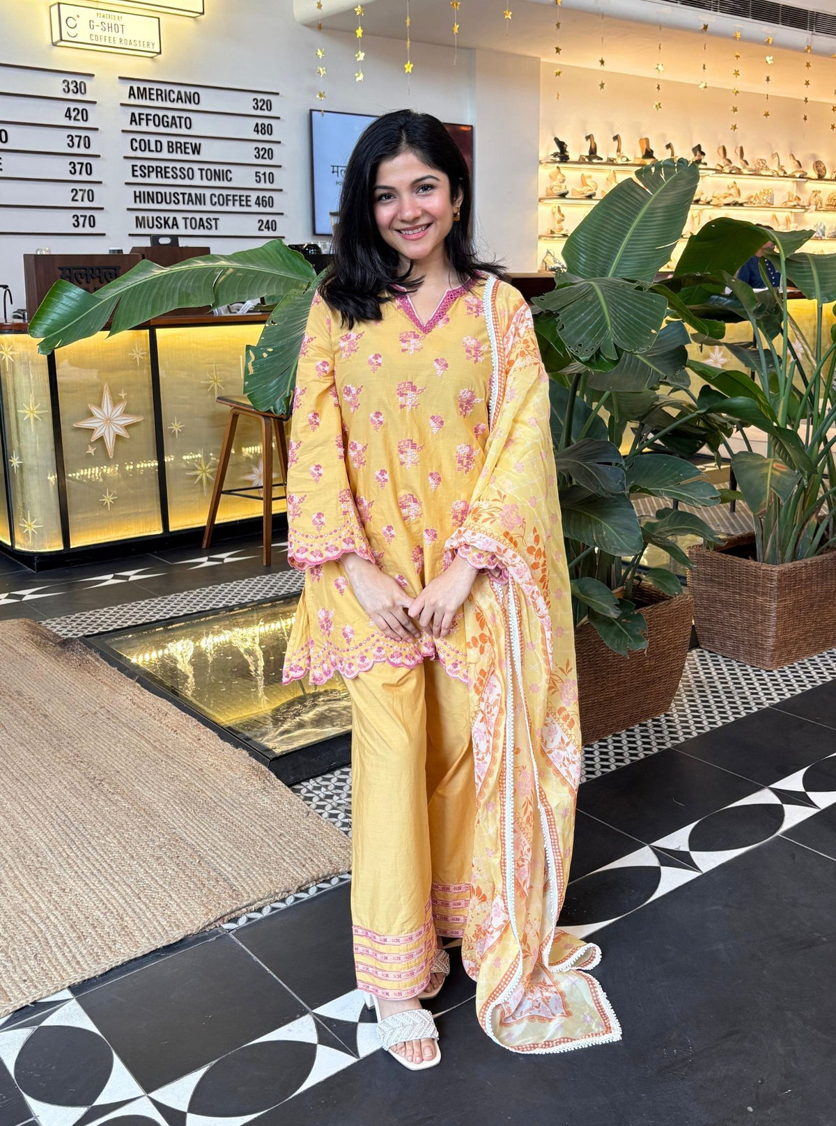 Aviya Supima Cotton Yellow Kurta With Farshi Salwar
