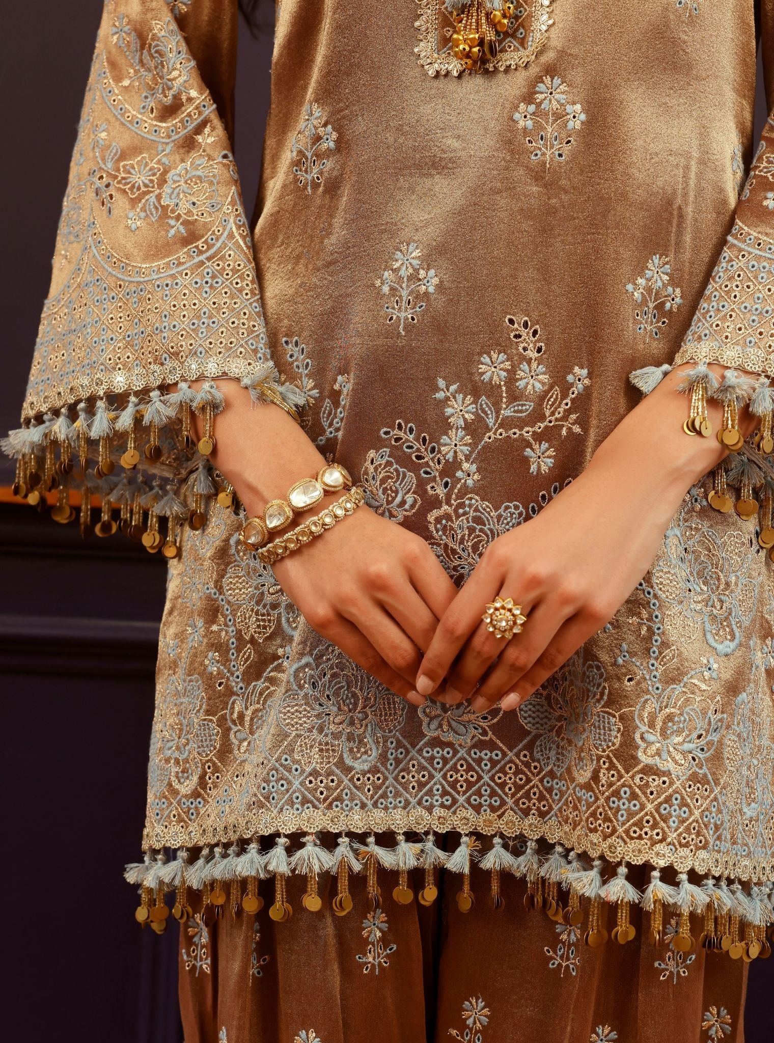 Lovi Tissue Brown Kurta Set