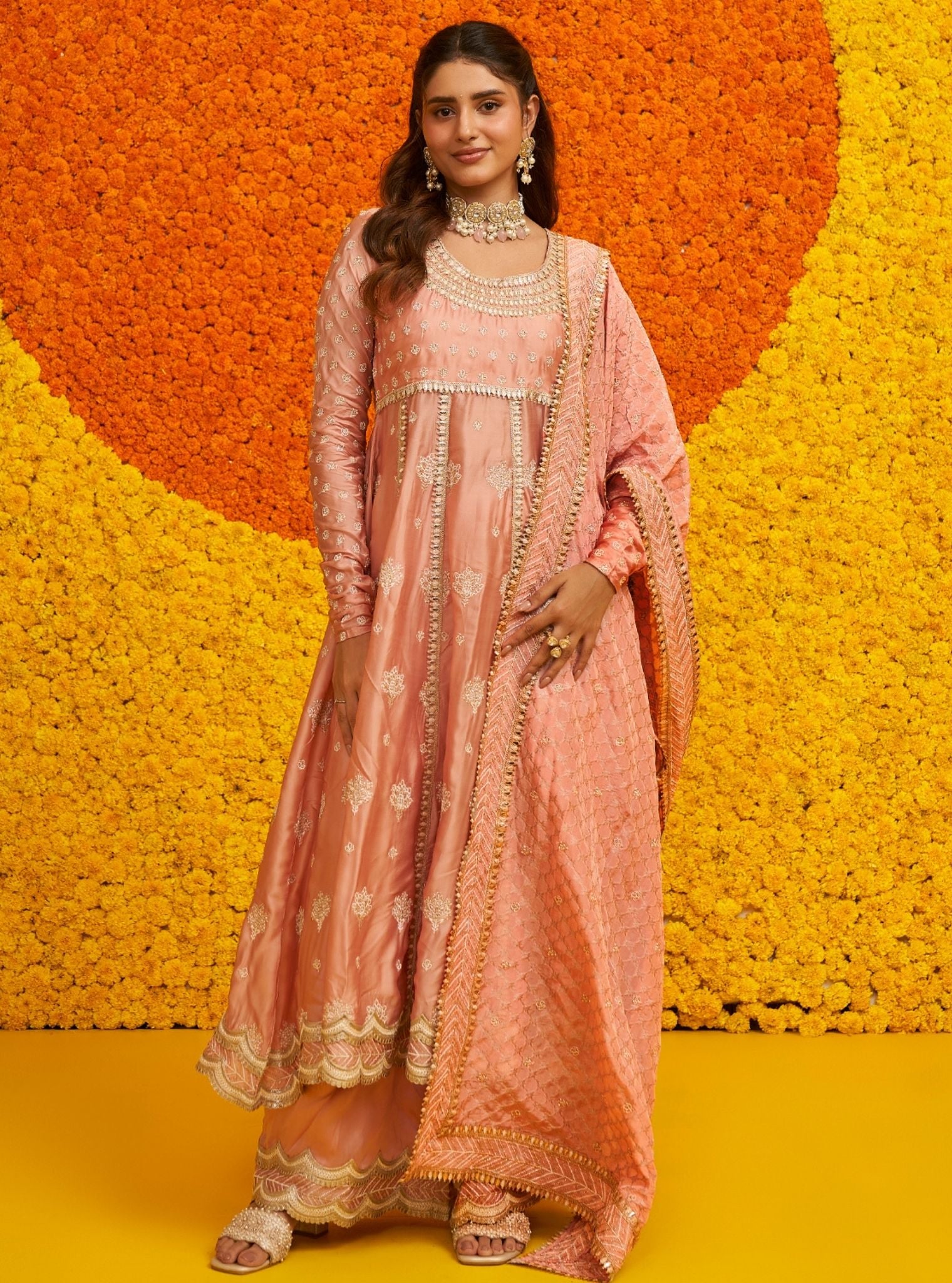 Mulmul Banarsi Geometrical Palki Pink Dupatta