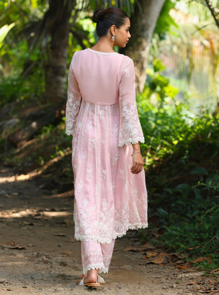 Stirling Organza Pink Anarkali Kurta Set