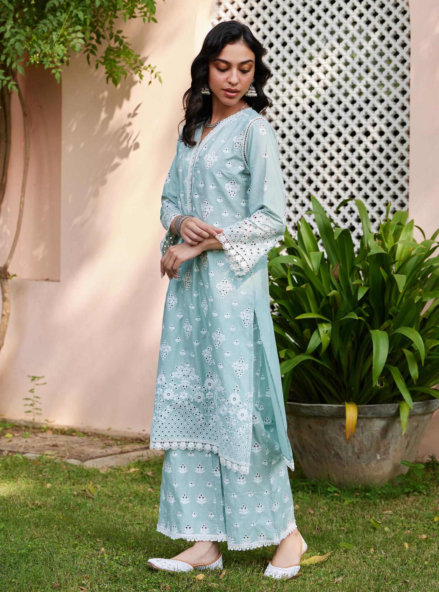 Mulmul Cotton Peehu Light Blue Kurta