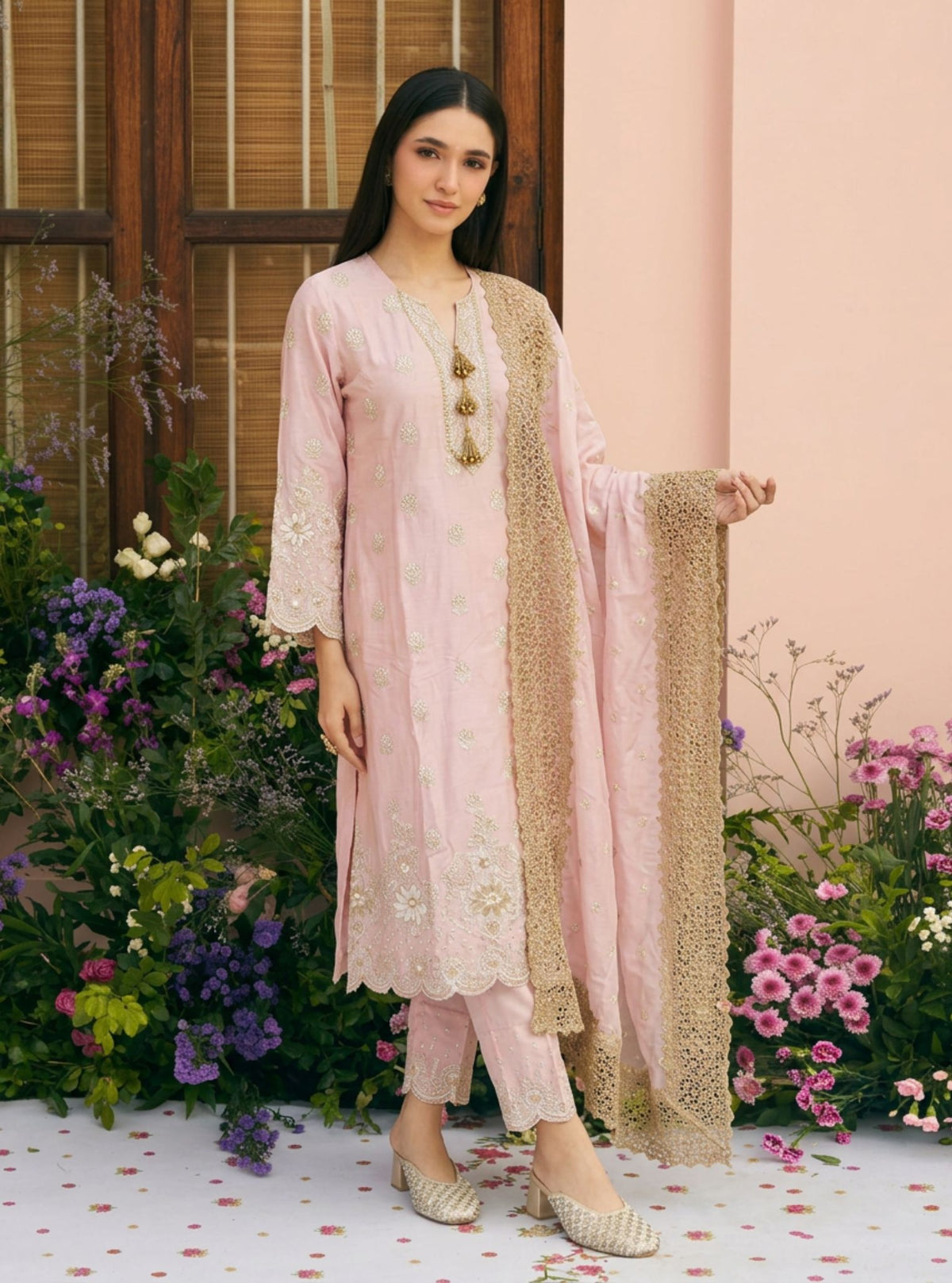 Laina Supima Cotton Pink Long Kurta Set