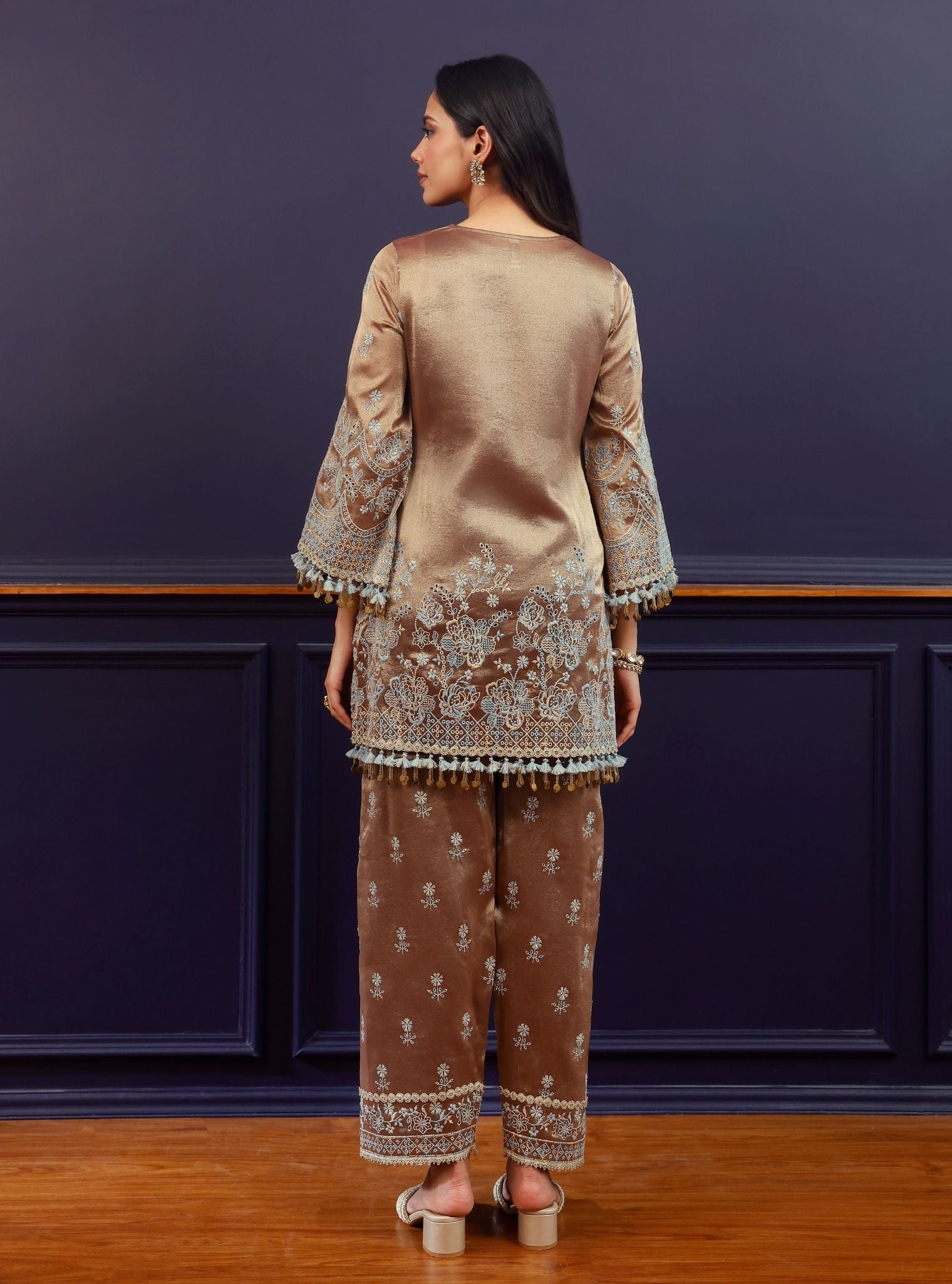 Lovi Tissue Brown Kurta Set