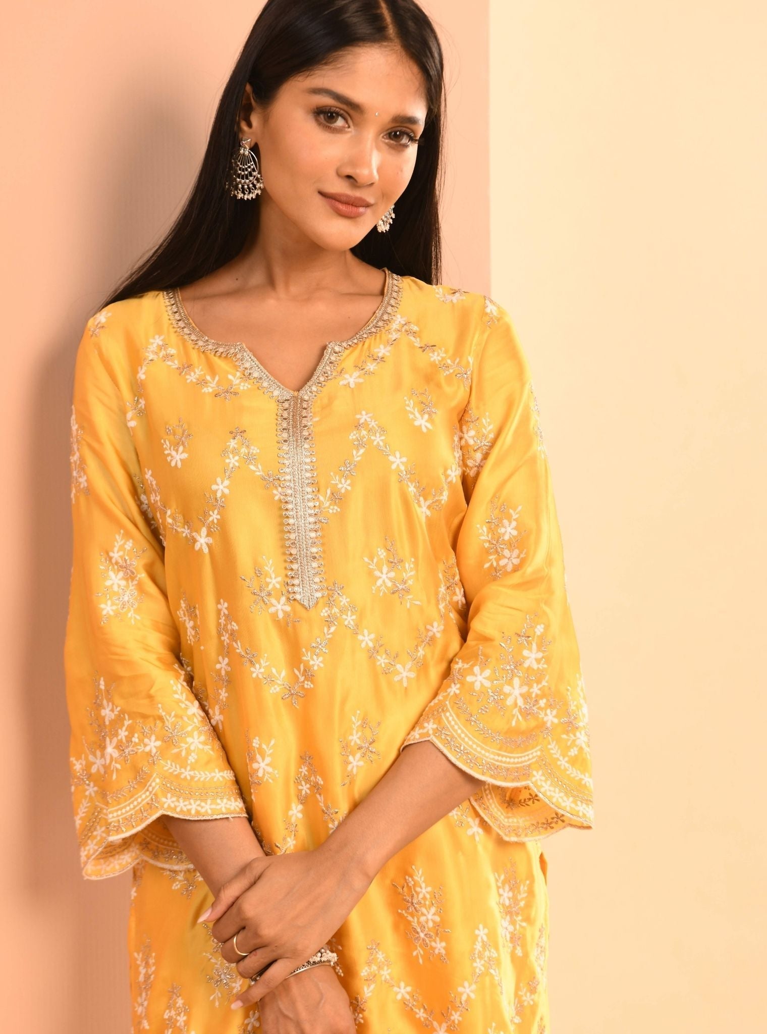 Mulmul Cupro Valaya Yellow Kurta