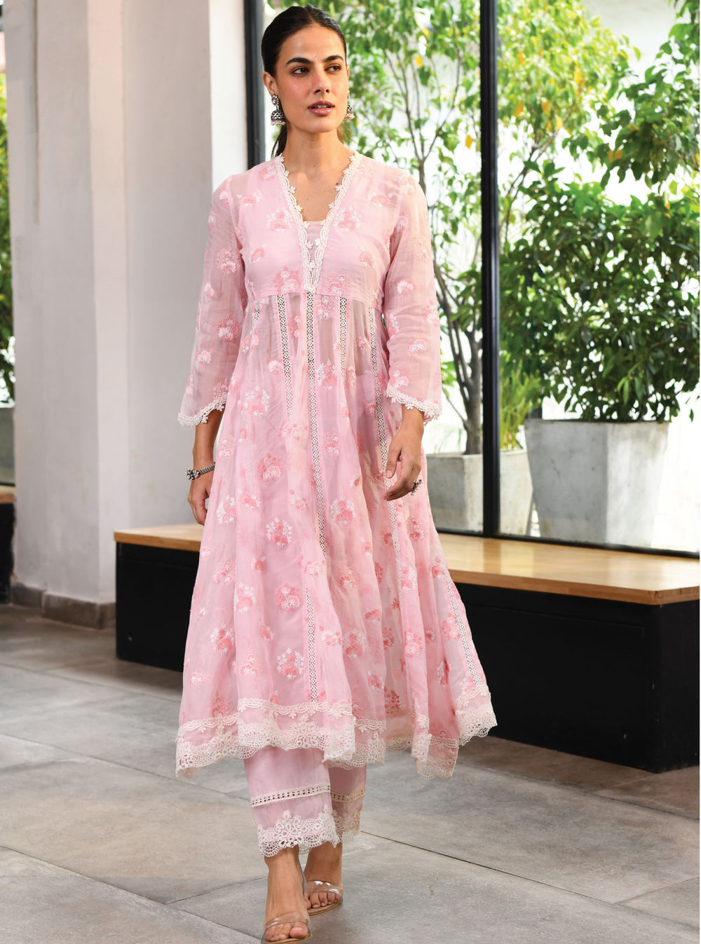 Mulmul Organza Celeste Pink Kurta