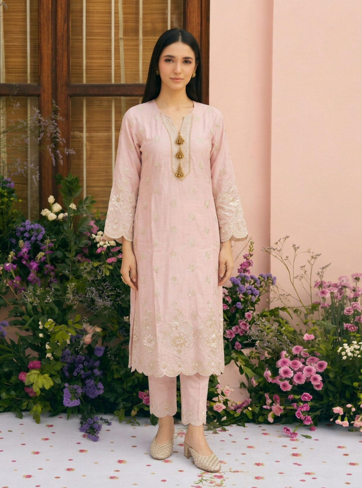 Laina Supima Cotton Pink Long Kurta Set