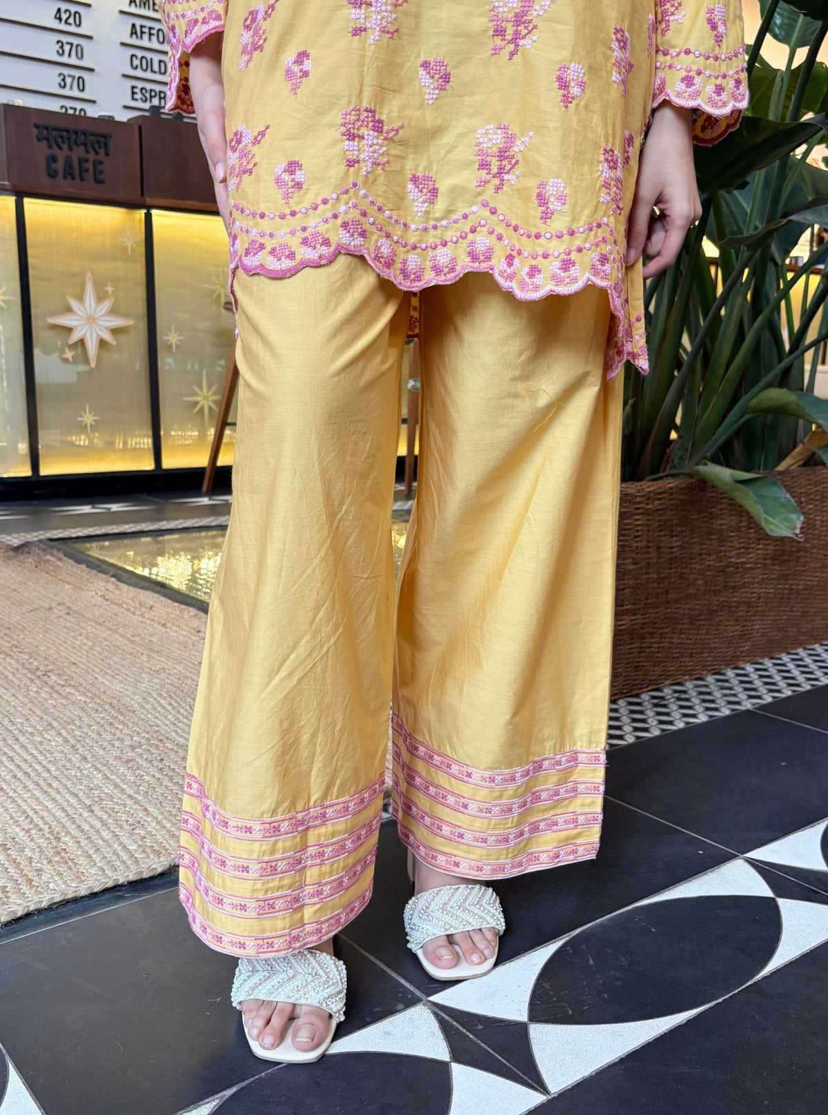 Aviya Supima Cotton Yellow Kurta With Farshi Salwar