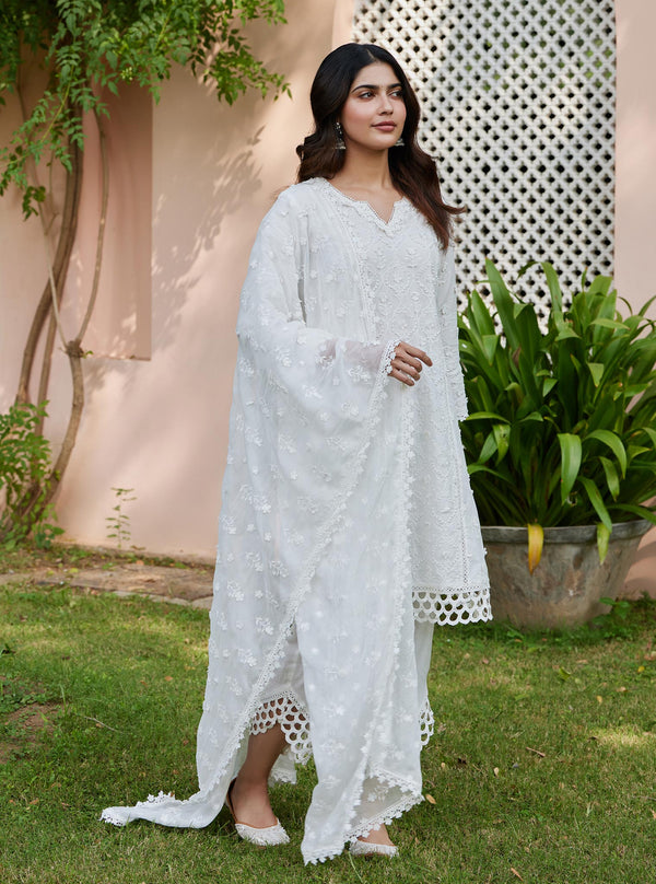 Mulmul Supima Cotton Naksh Off White Pant main image 1