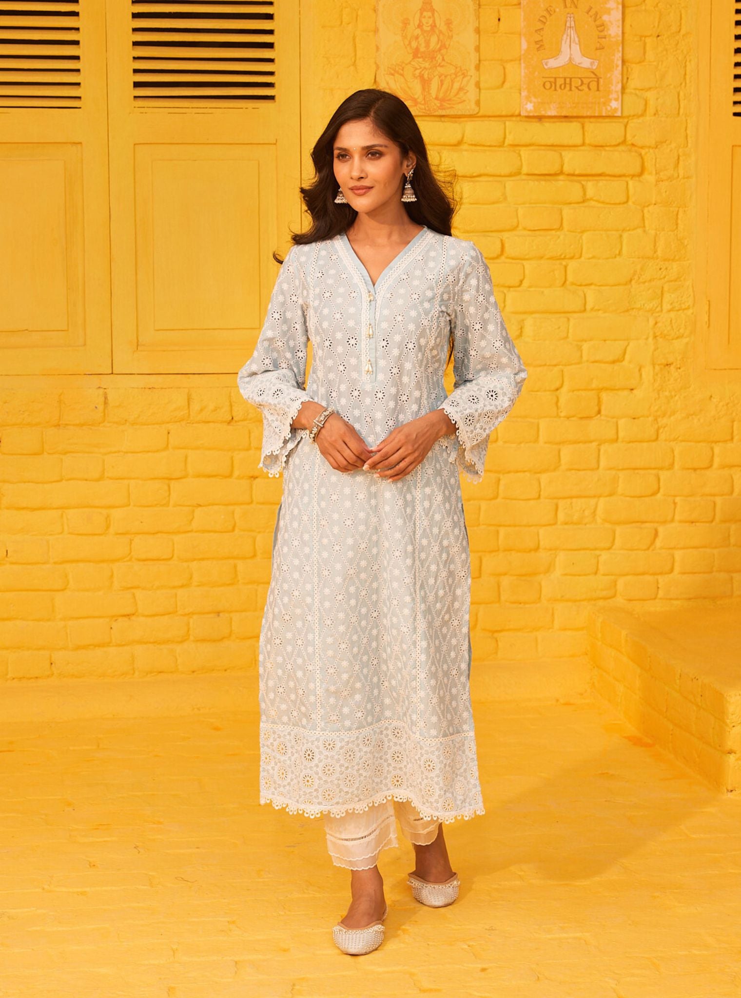 Mulmul Cotton Asti Light Blue Kurta