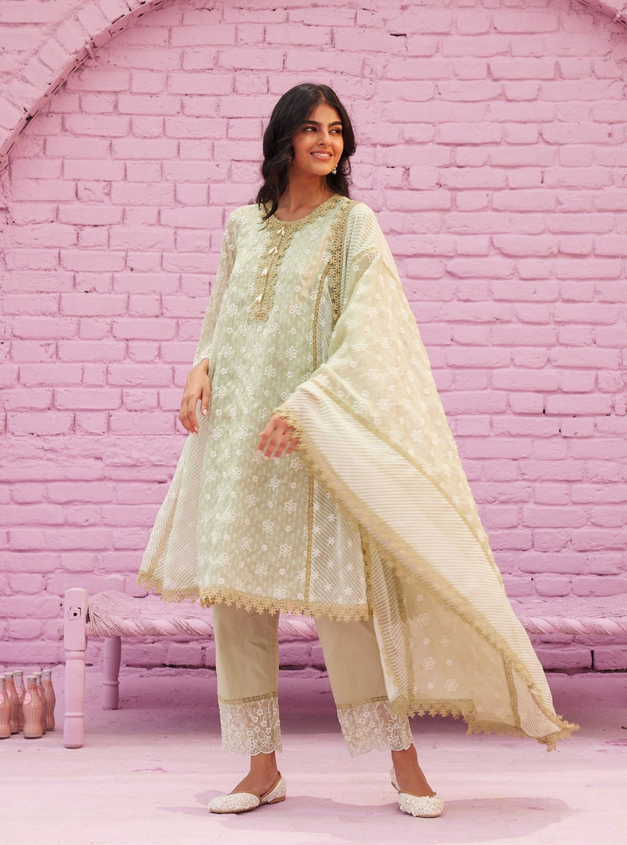 Mulmul Organza Orla Green Dupatta