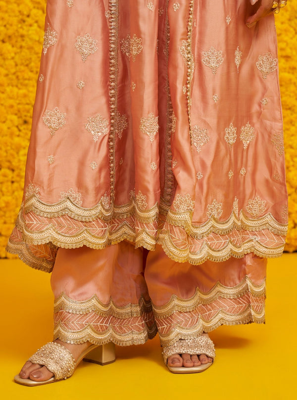 Palli Pink Satin Kurta with Dhoti