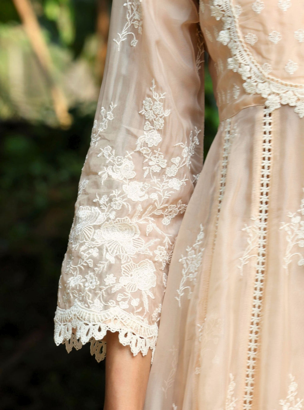 Dori Organza Beige Anarkali Kurta Set