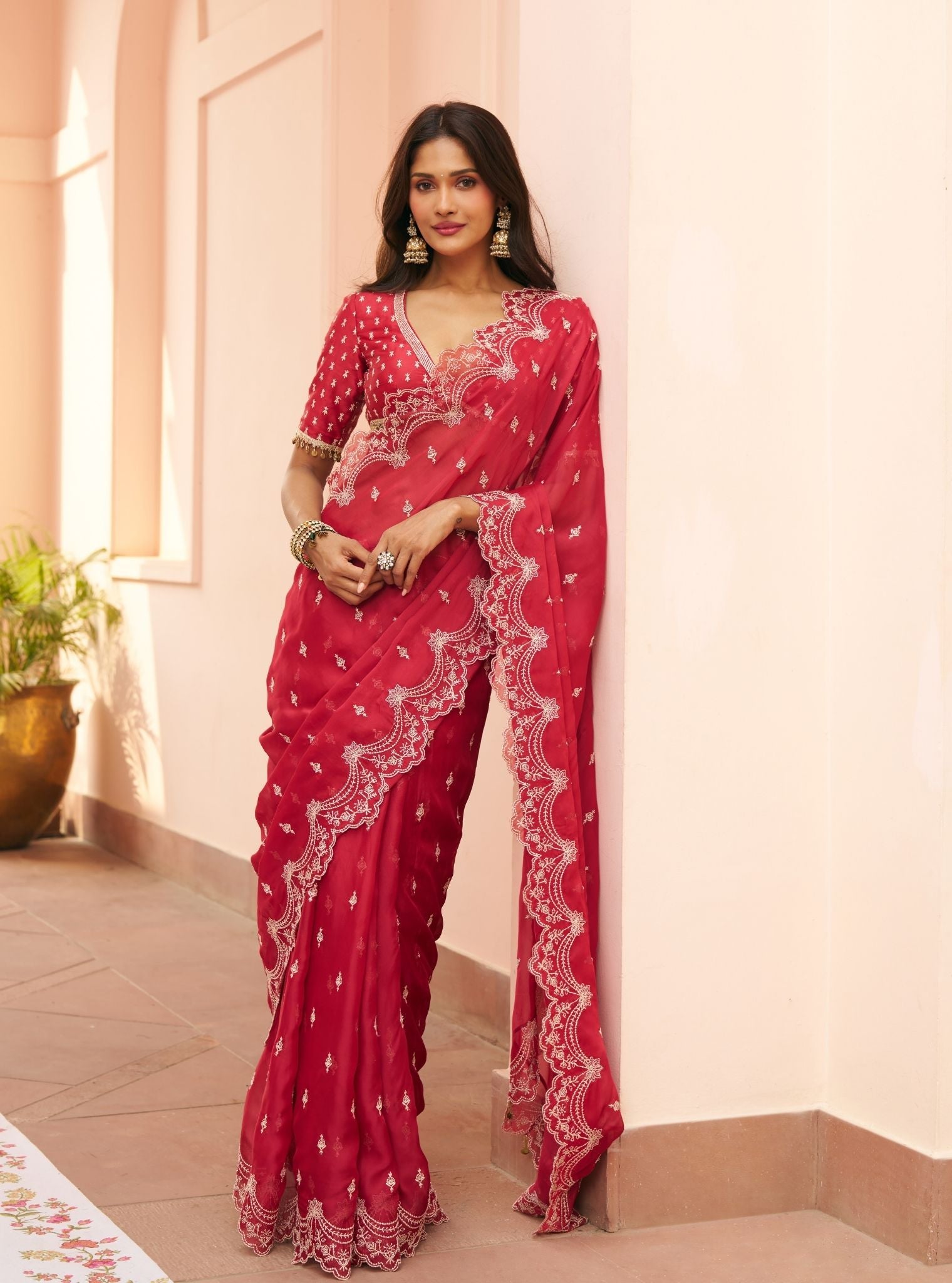 Albela Organza Red Saree