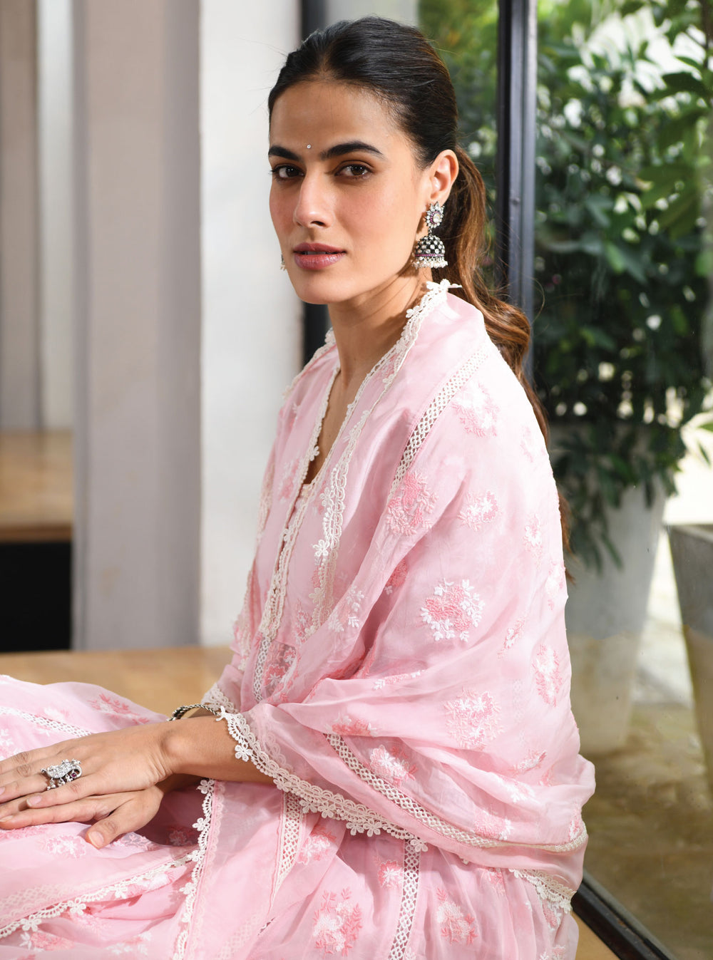 Mulmul Organza Sreeja Salmon Pink Dupatta main image 1