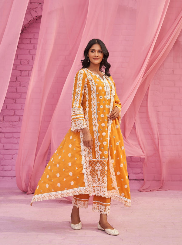 Mulmul Ajara Orange Dupatta main image 1