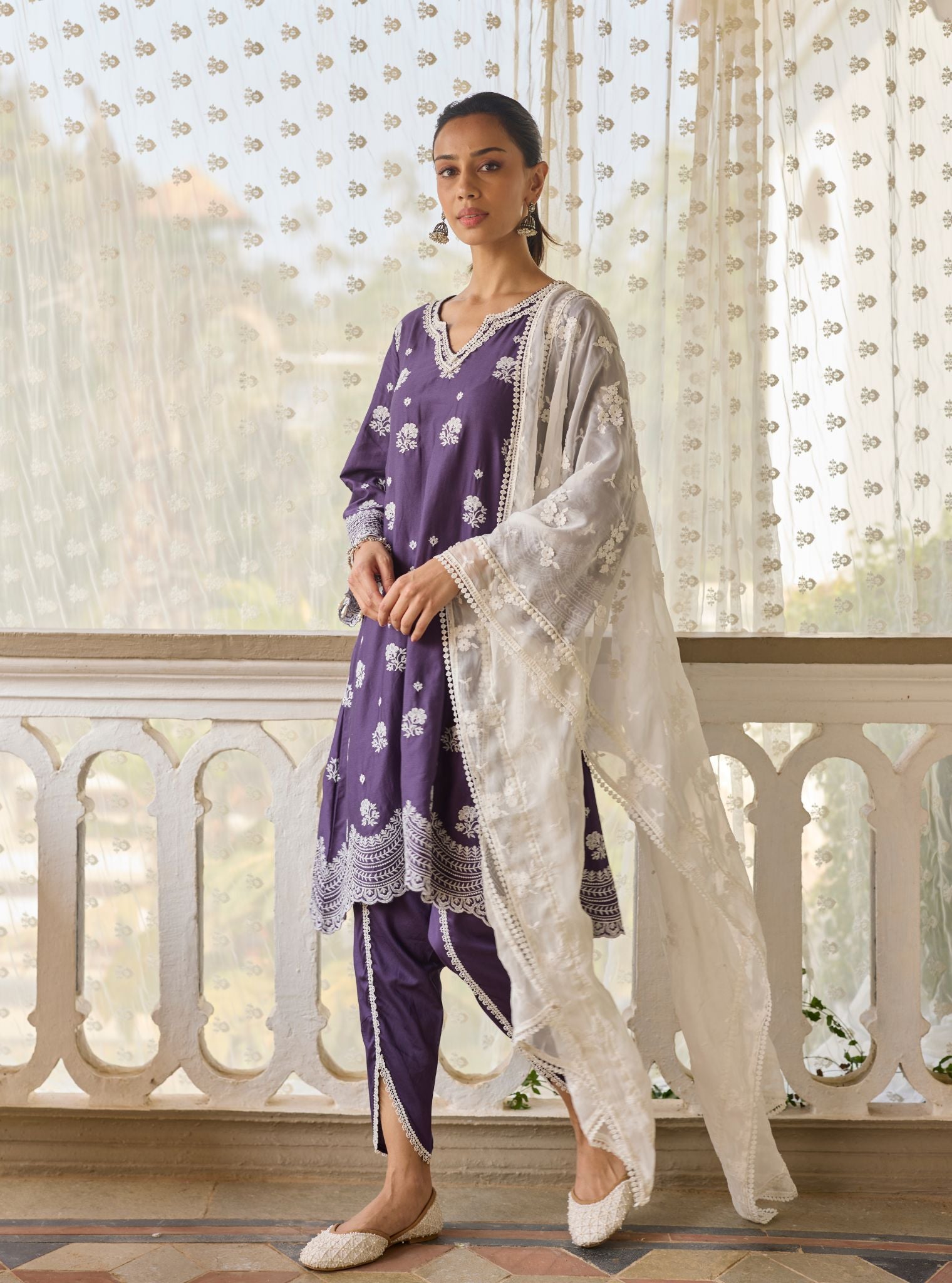 Hunar Pima Satin Purple Kurta Set