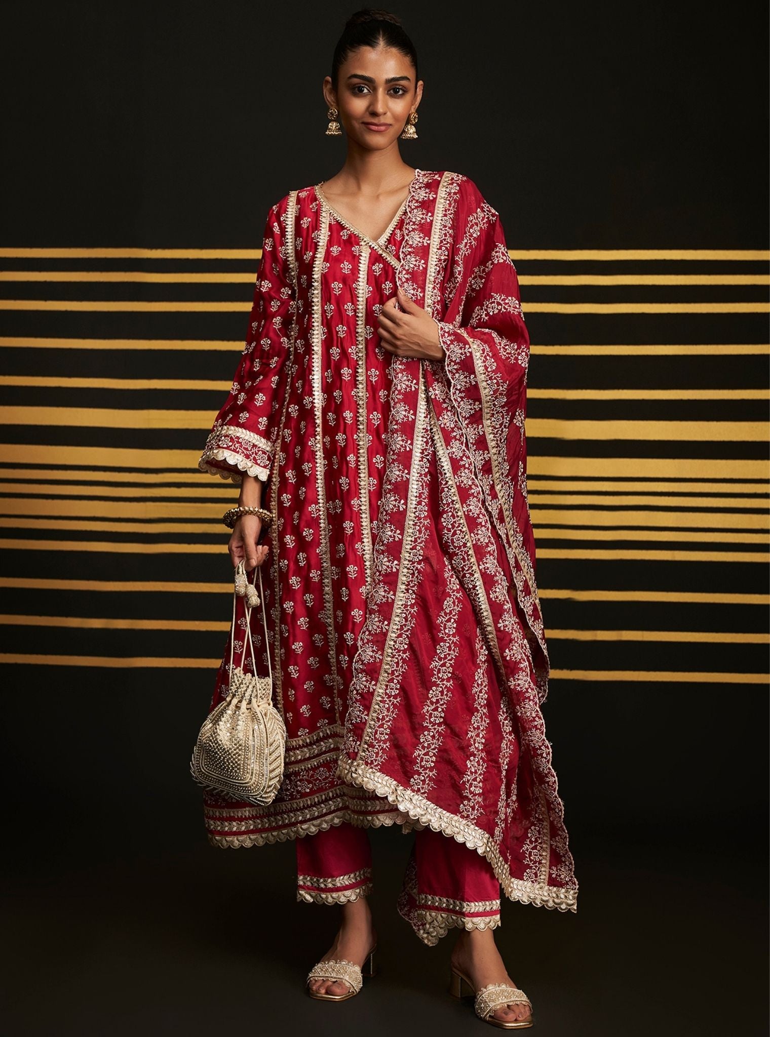 Mulmul Organza Patola Fuschia Dupatta