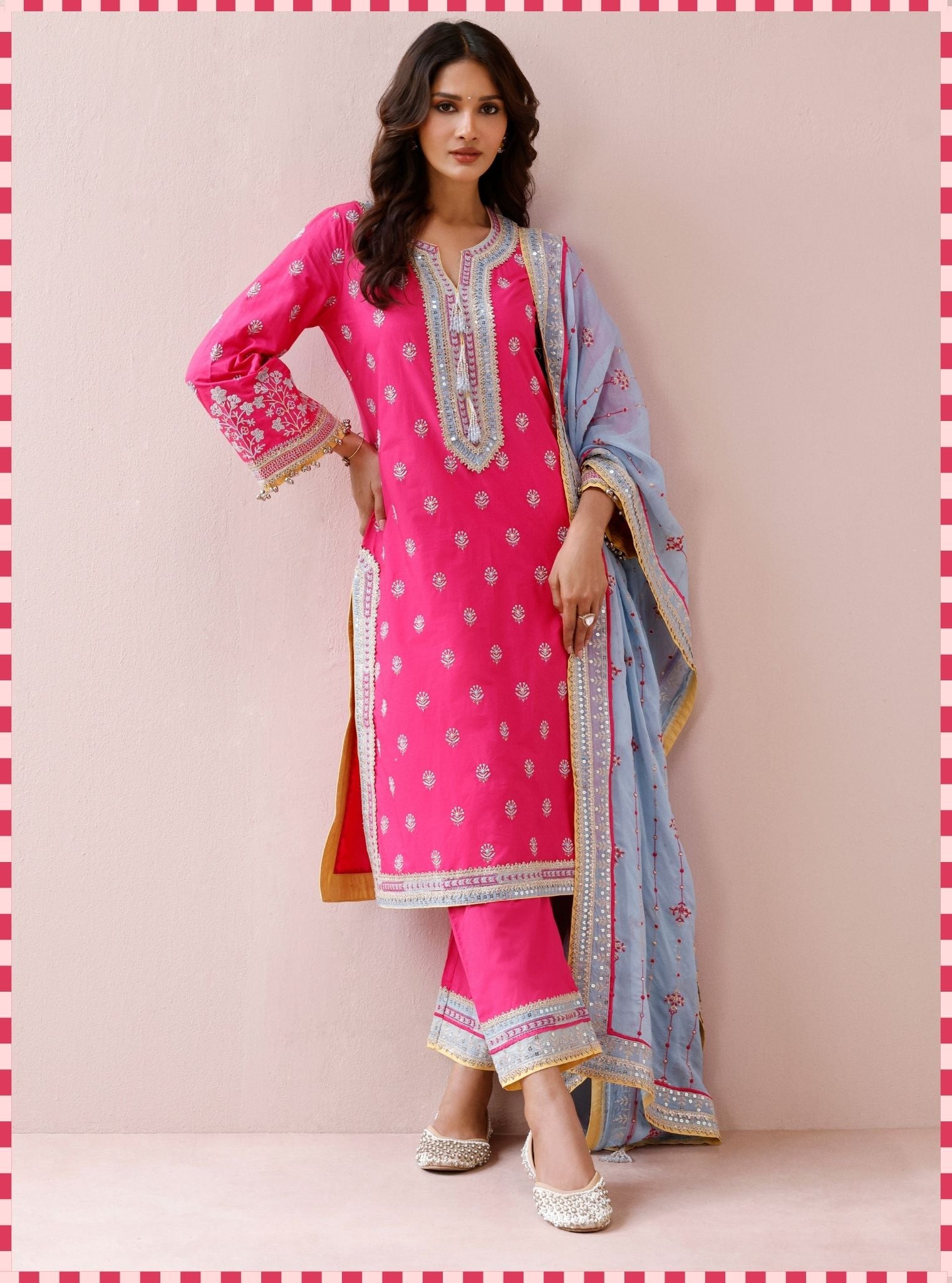 Misa Supima Cotton Fuchsia Kurta Set