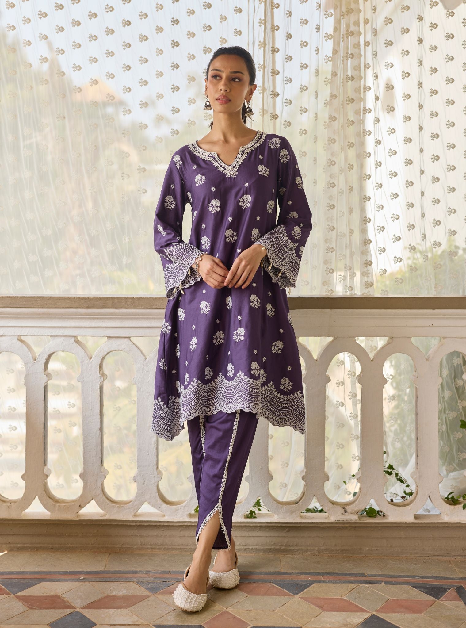 Hunar Pima Satin Purple Kurta Set