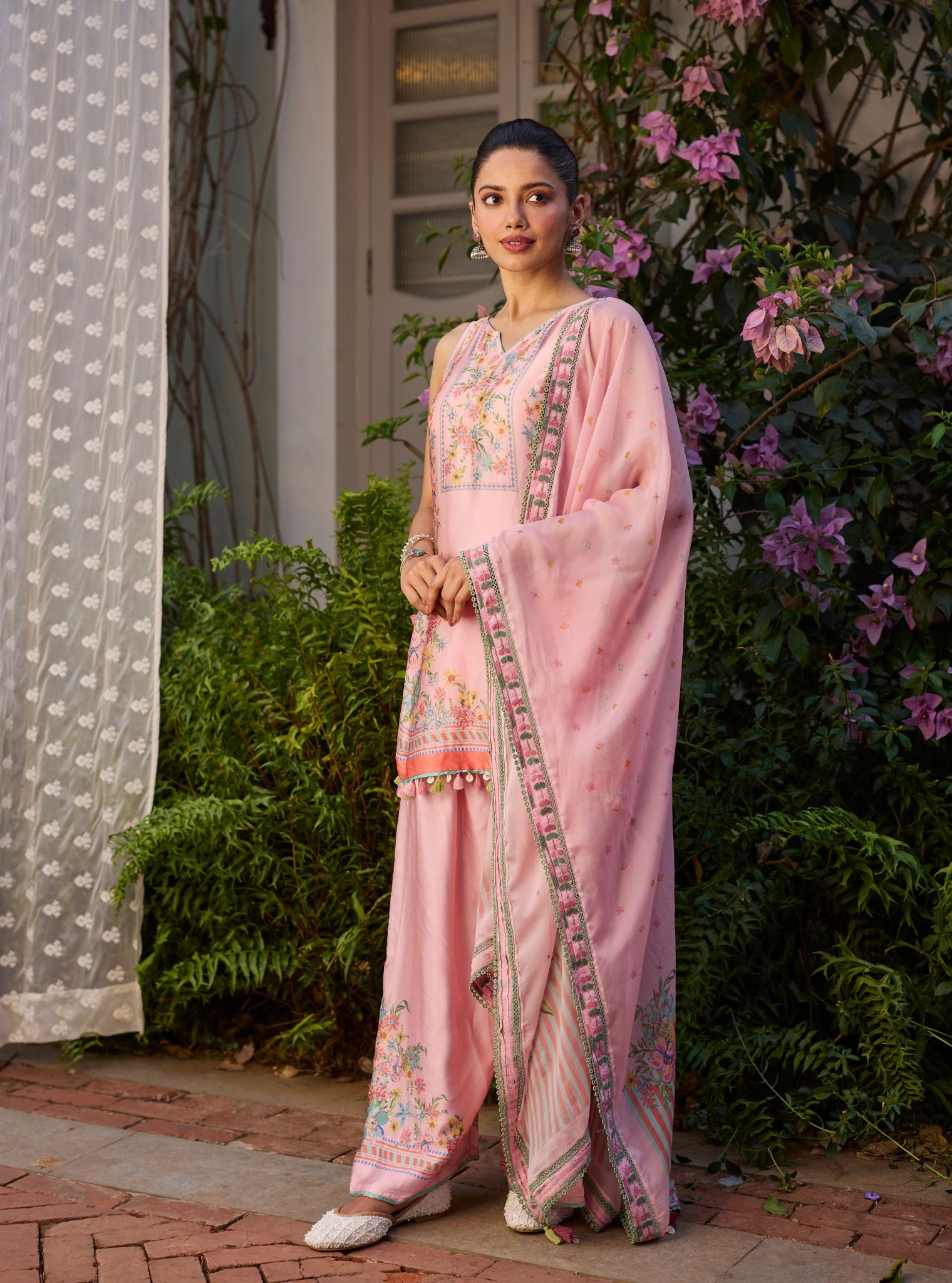 Zivae Cupro Satin Printed Pink Kurta Set