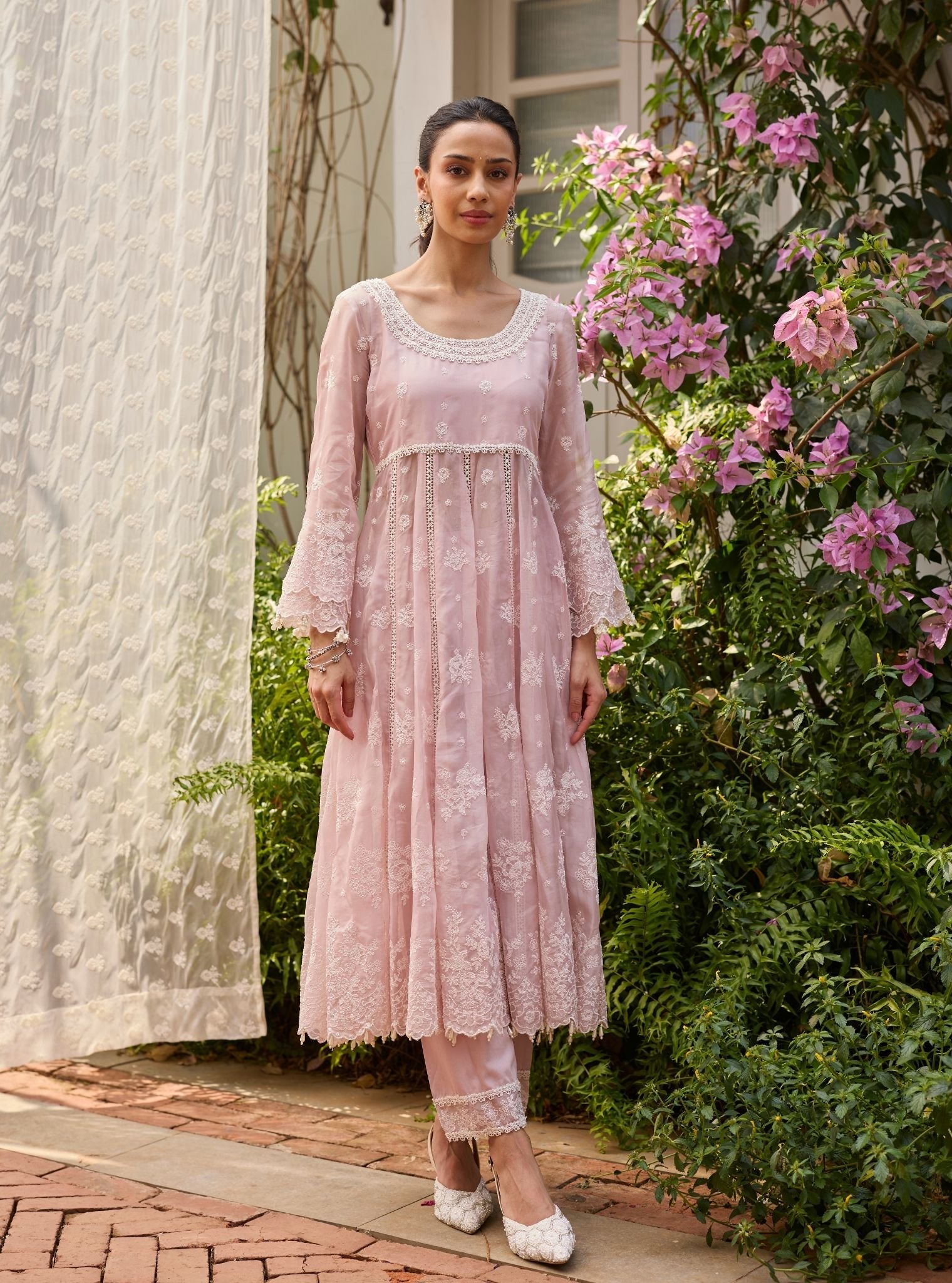 strapless open back dress Lilo Organza Dusty Pink Anarkali Set