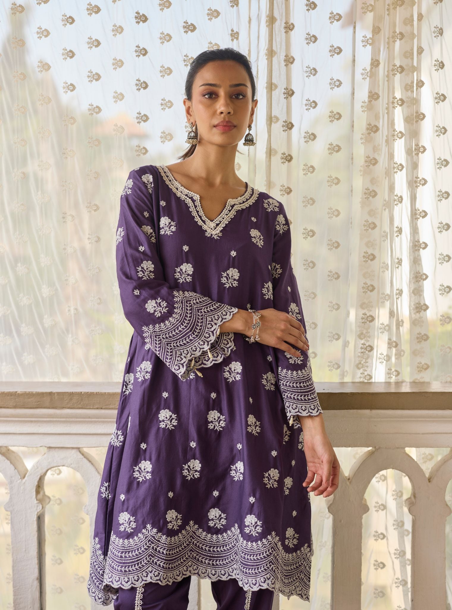 Hunar Pima Satin Purple Kurta Set