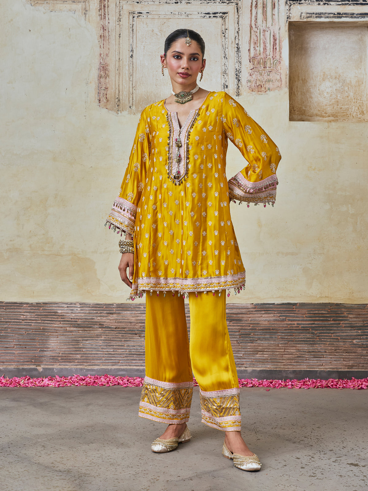 Maeri Cupro Satin Mustard Kurta Set