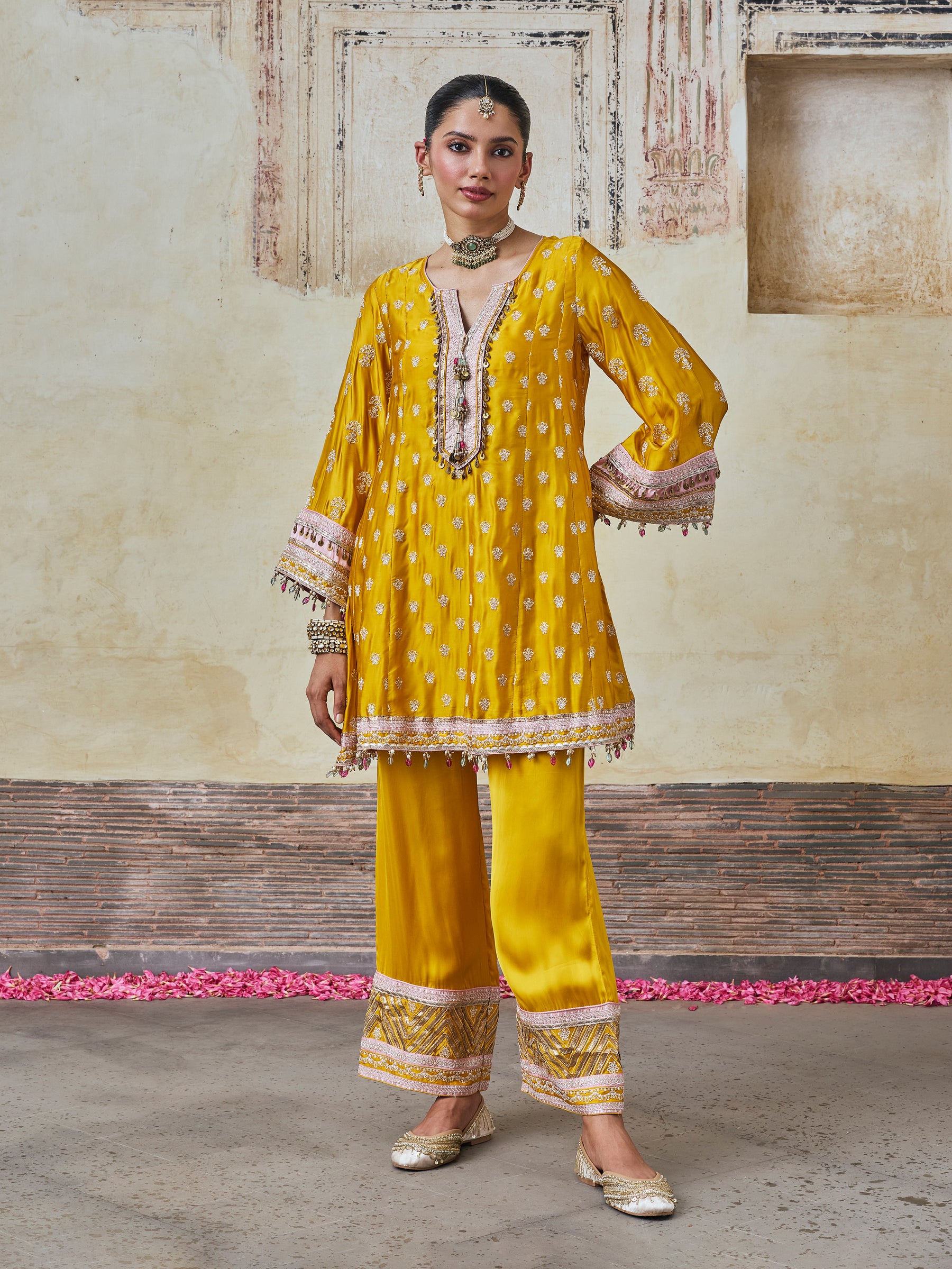 Maeri Cupro Satin Mustard Kurta Set
