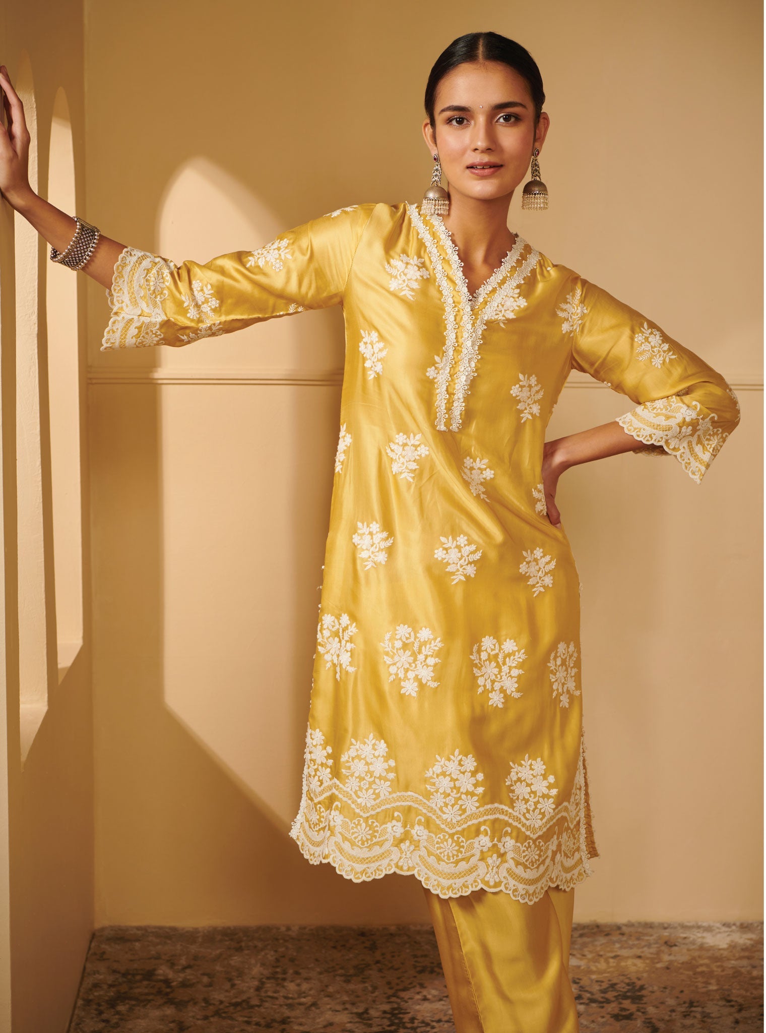 Nitha Cupro Silk Yellow Kurta Set