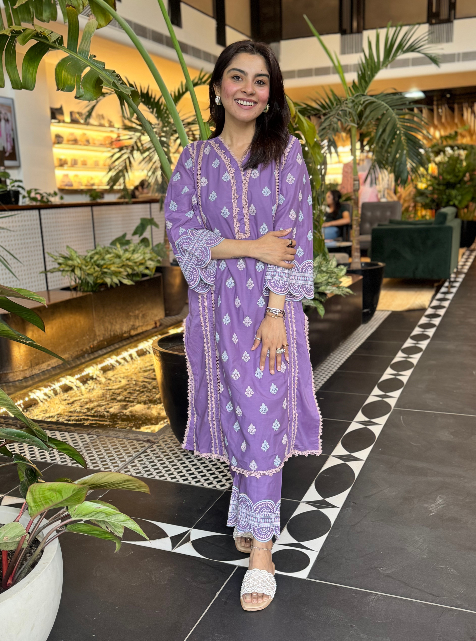 Mulmul Cotton Maira Violet Kurta With Mulmul Cotton Maira Violet Pant
