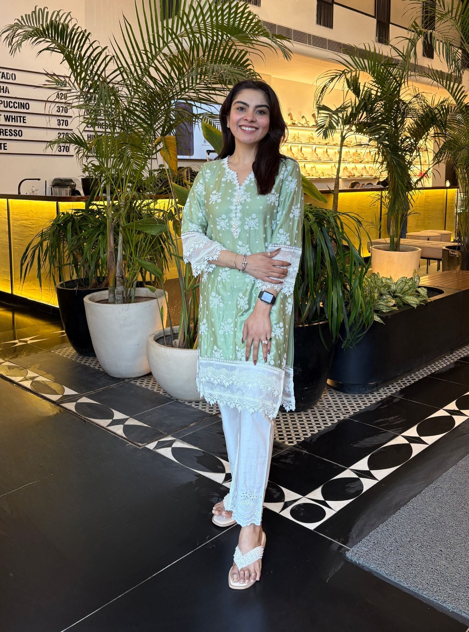 Emmie Pima Satin Green Kurta Set