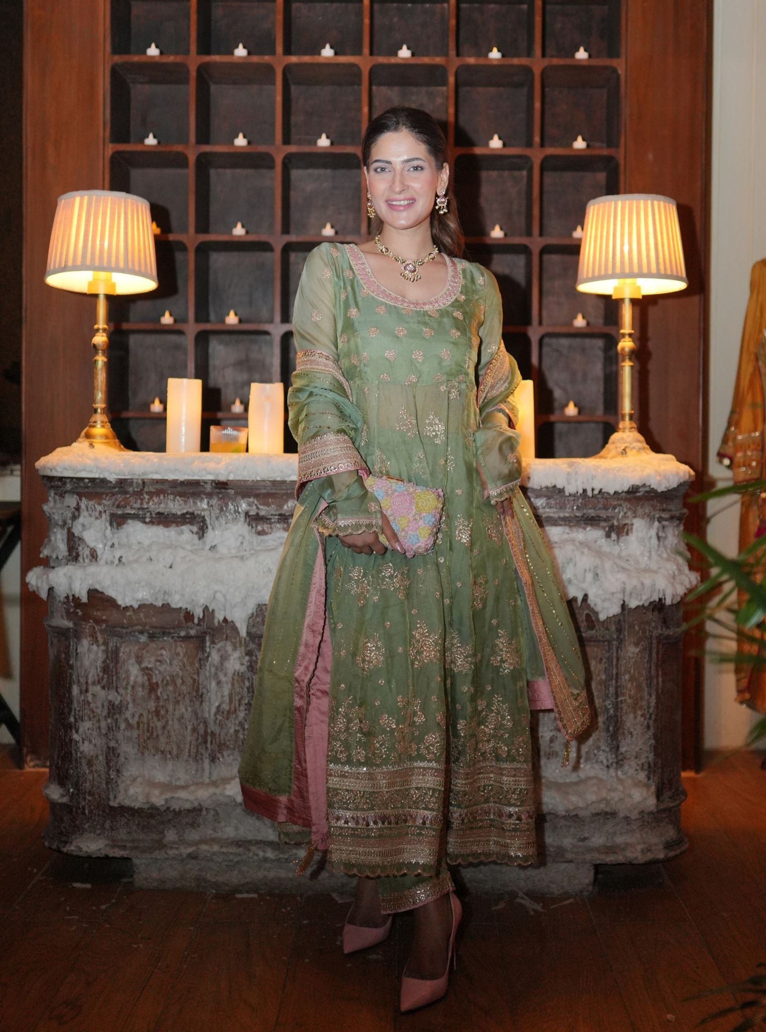 Dhwani Lurex Organza Teal Blue Anarkali Set