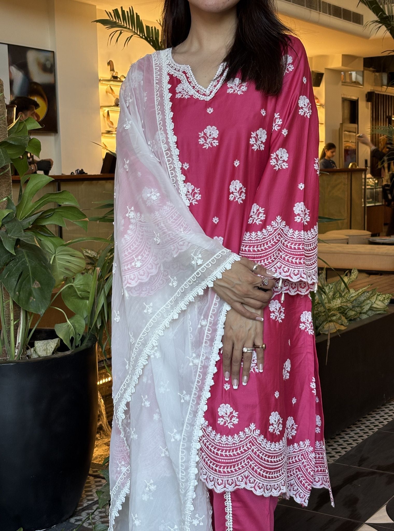 Hemangi Pima Satin Fuchsia Kurta Set