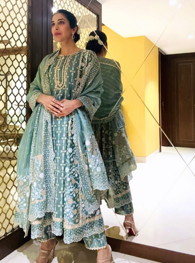 Saathiya Organza Satin Teal Blue Kurta