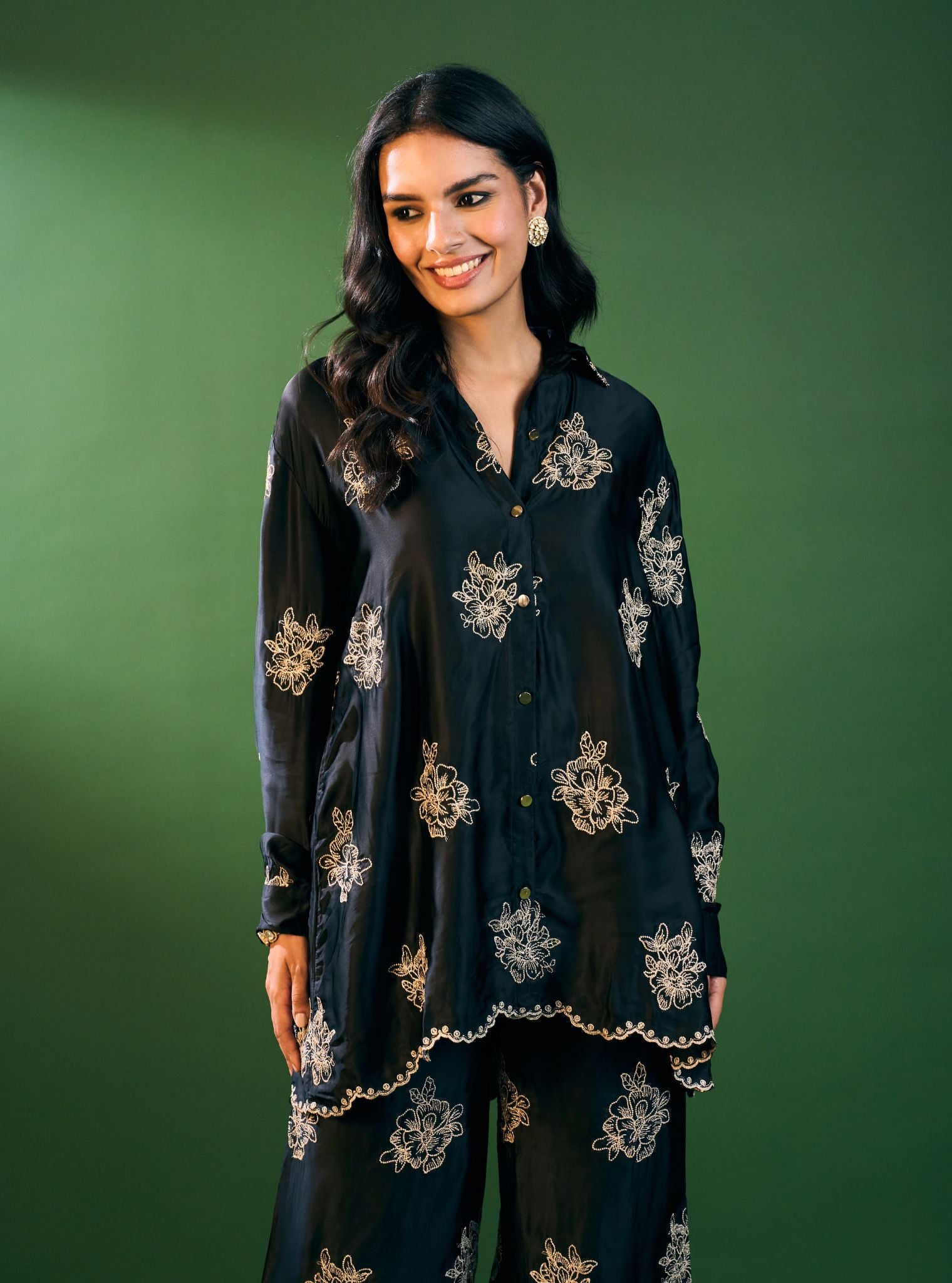 Mulmul Cupro Satin Mireille Black Shirt With Mulmul Cupro Satin Mireille Black Pant