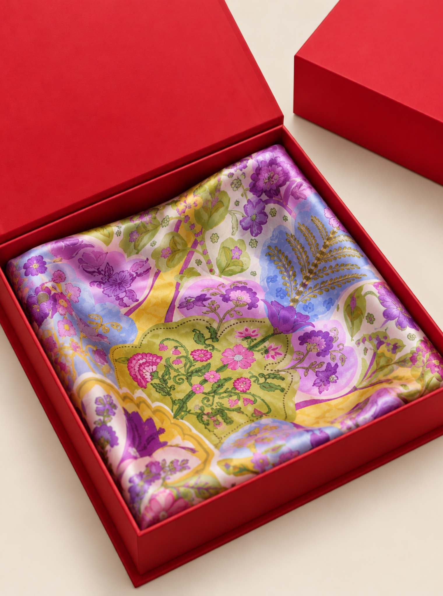 Sylvie Cupro Satin Printed Yellow Scarf