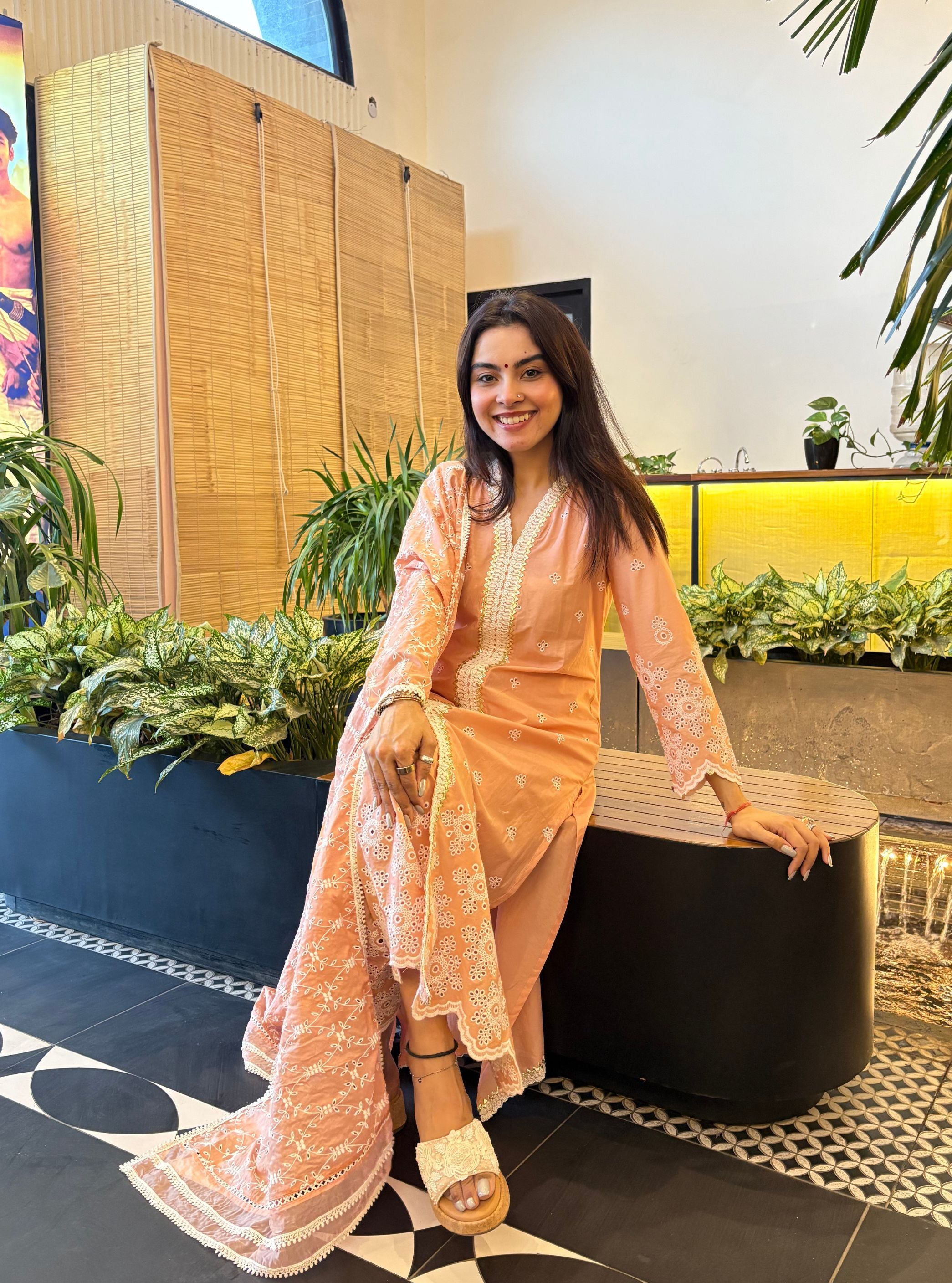 Ophelia Cotton Peach Kurta With Peach Palazzo