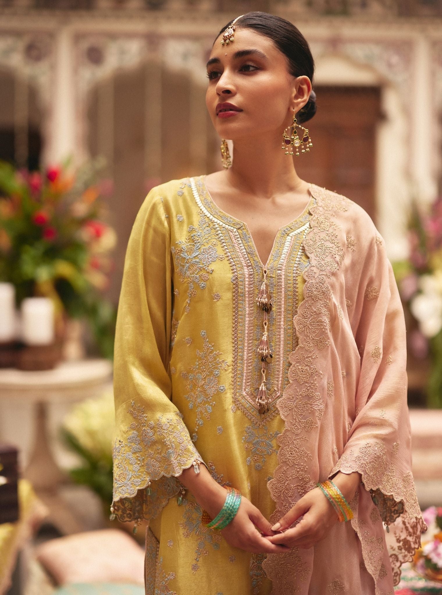 Dariya Bemberg Giraffe Lime Kurta Set