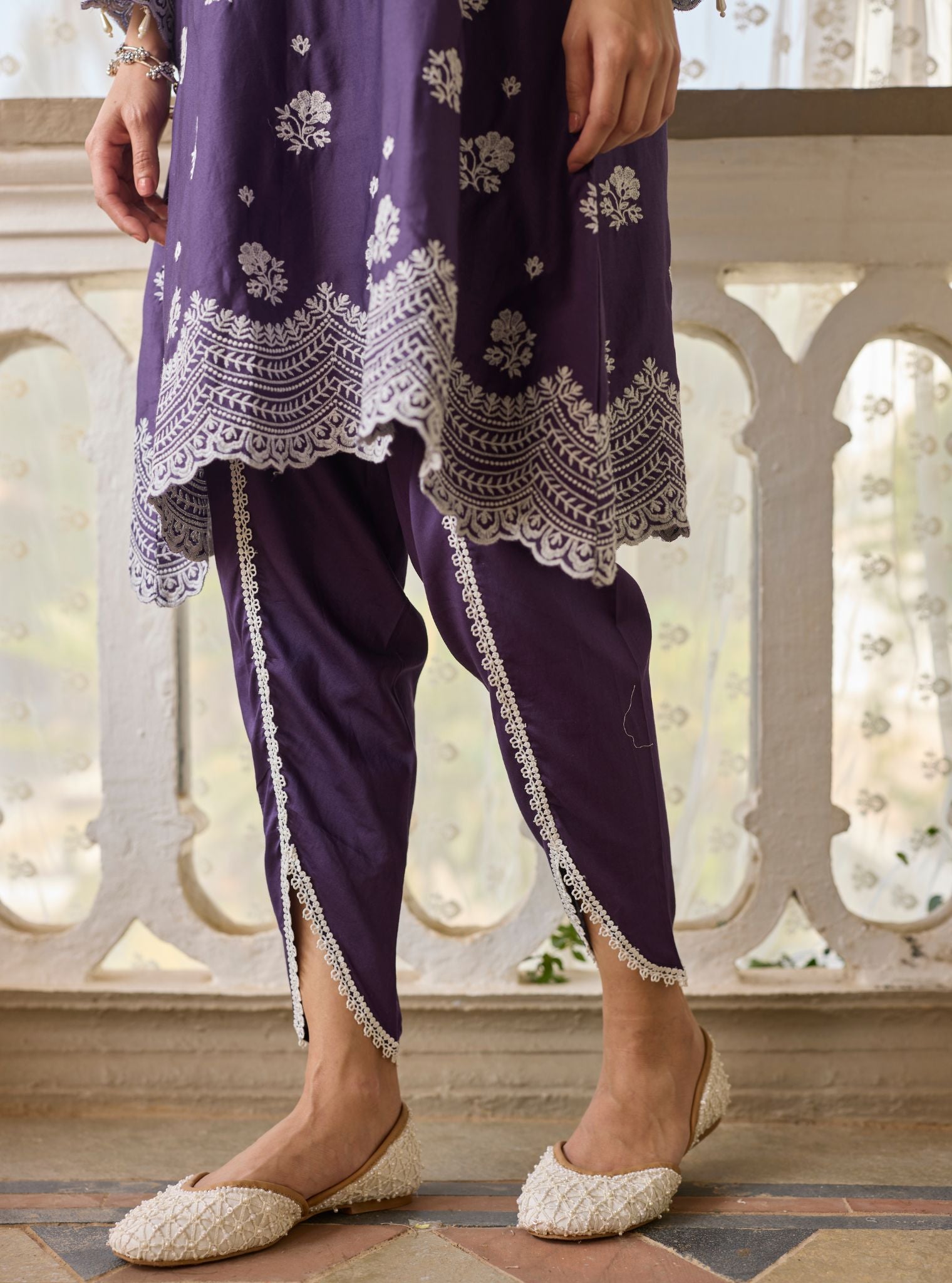 Hunar Pima Satin Purple Kurta Set