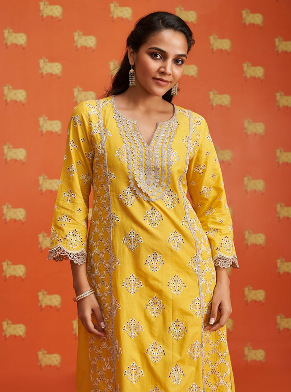 Arki Supima Cotton Yellow Kurta Set