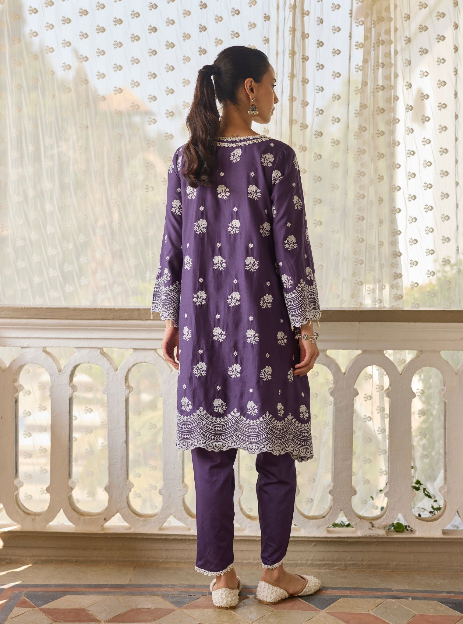 Hunar Pima Satin Purple Kurta Set