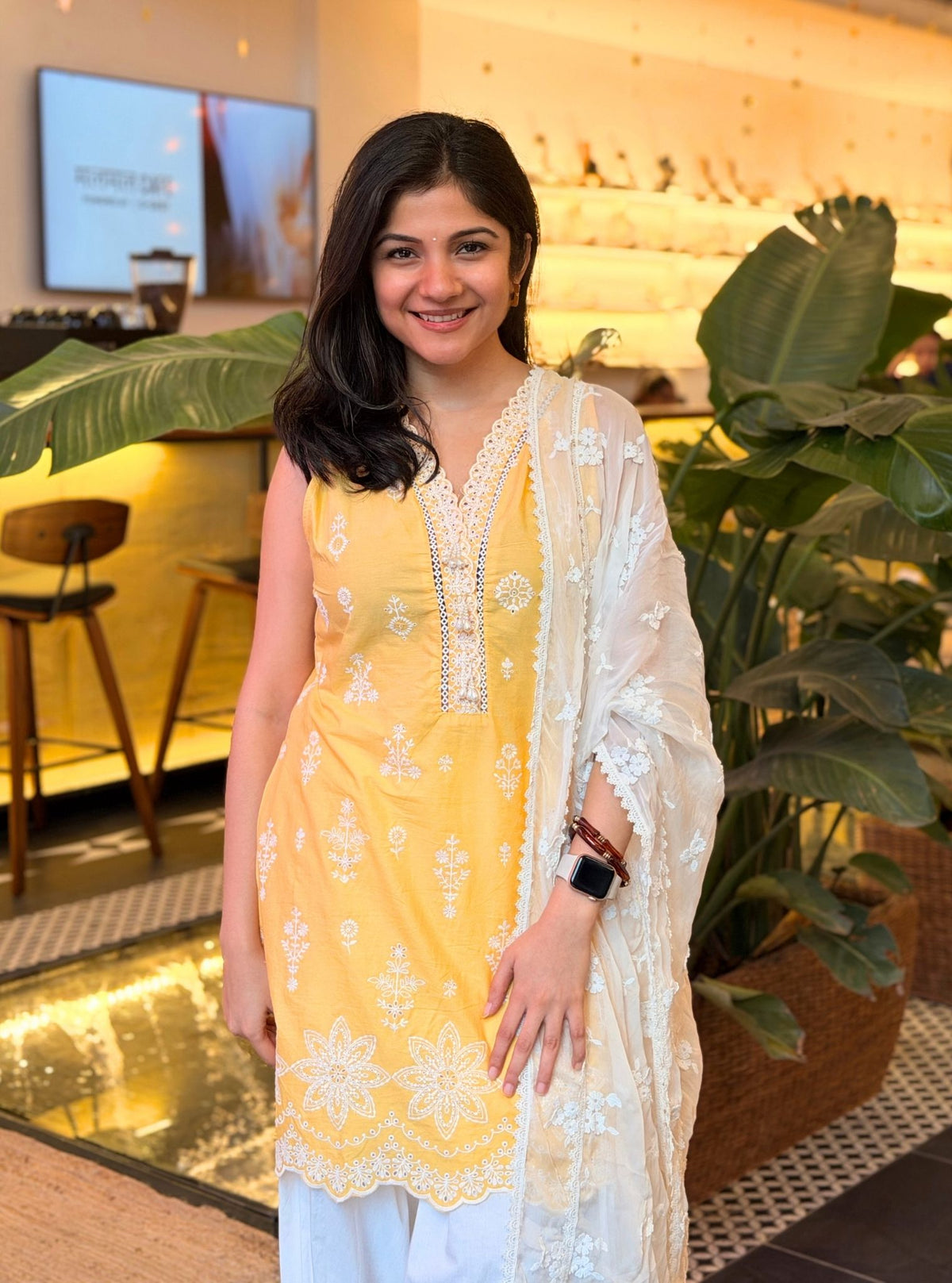 Zoa Supima Cotton Yellow Kurta With Viona White Farshi Salwar