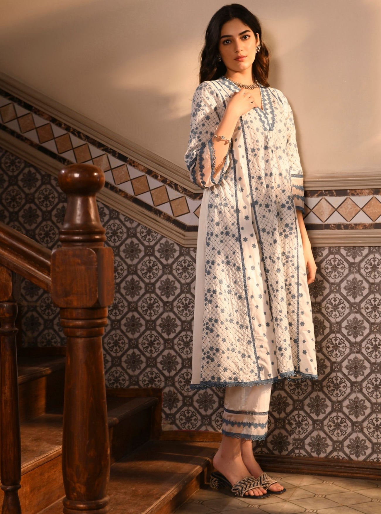 Mulmul Supima Cotton Kalsi White Kurta