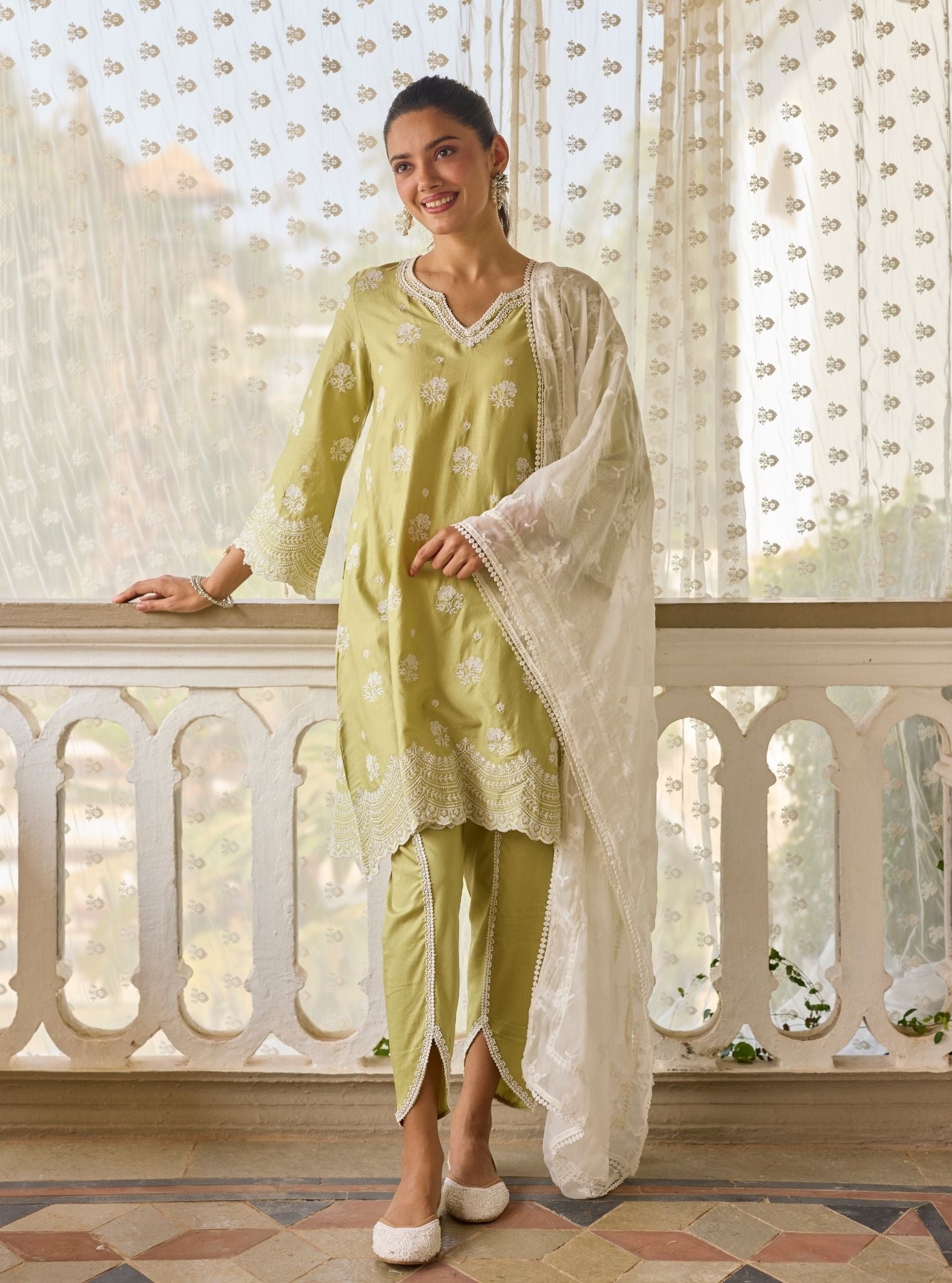 Hemangi Pima Satin Lime Green Kurta Set