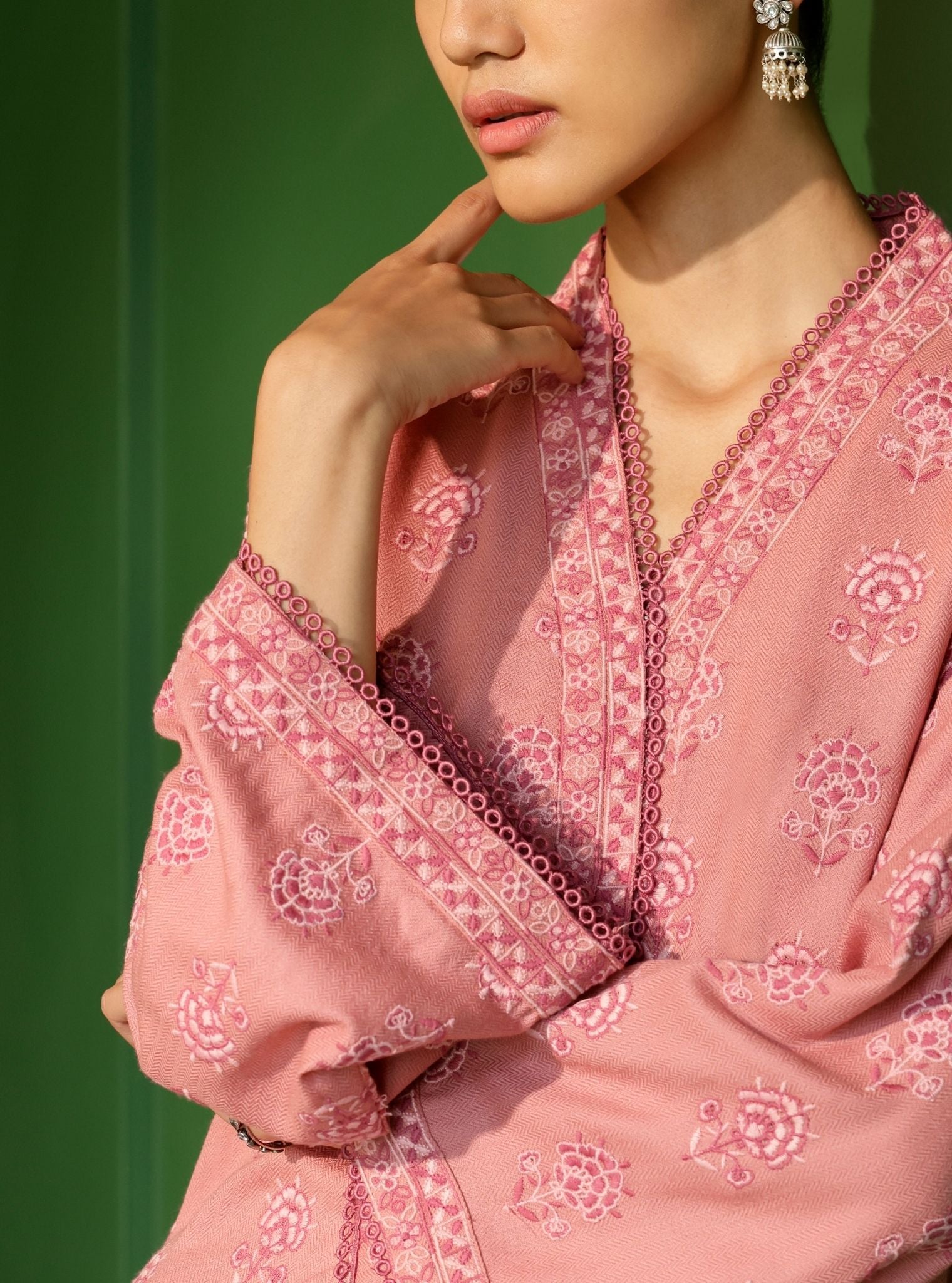 Mulmul Wool Harlow Pink Kurta With Mulmul Wool Harlow Pink Pant