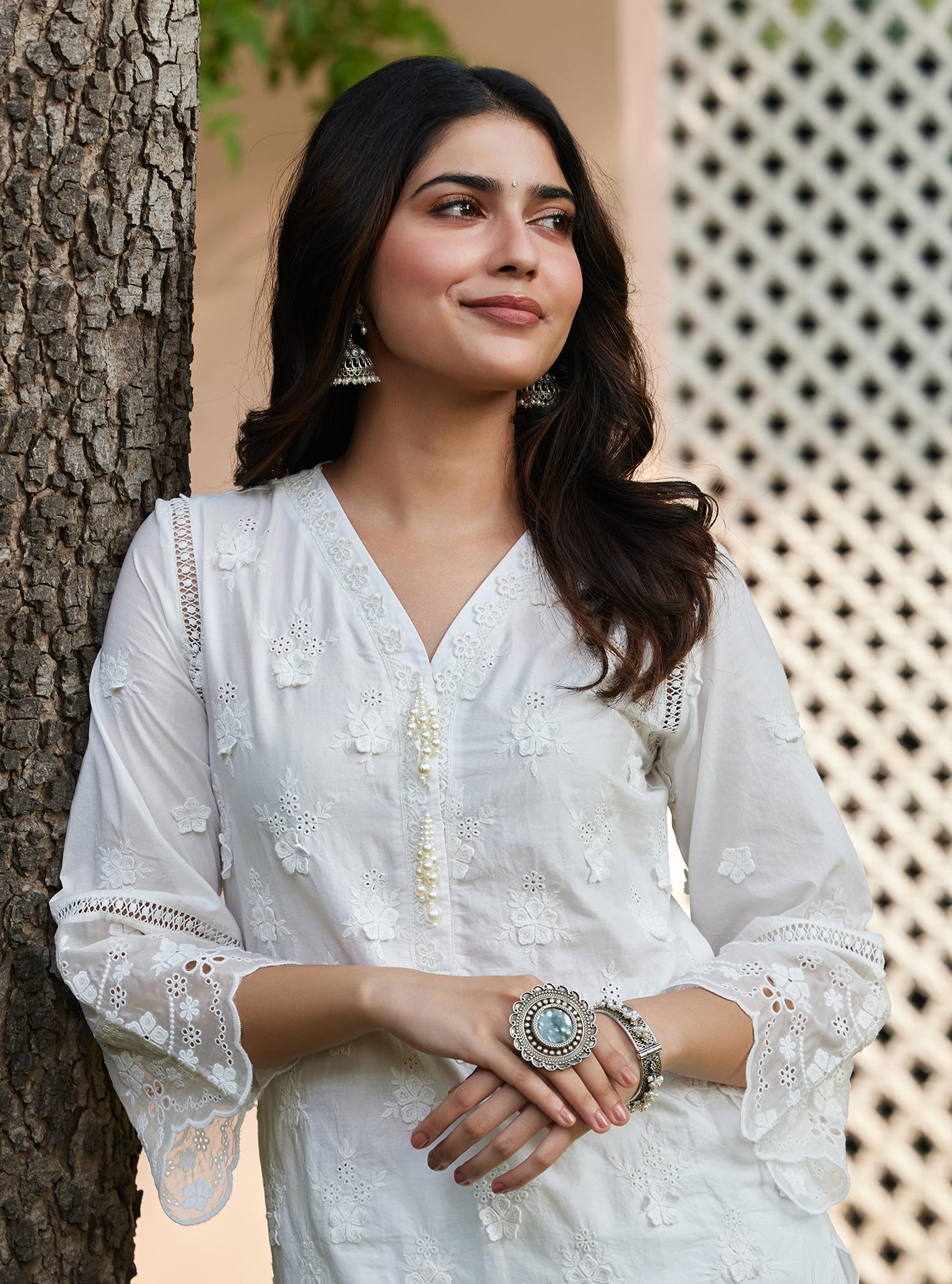 Mulmul Cotton Reeva Off White Kurta with New Pintuck White Pant
